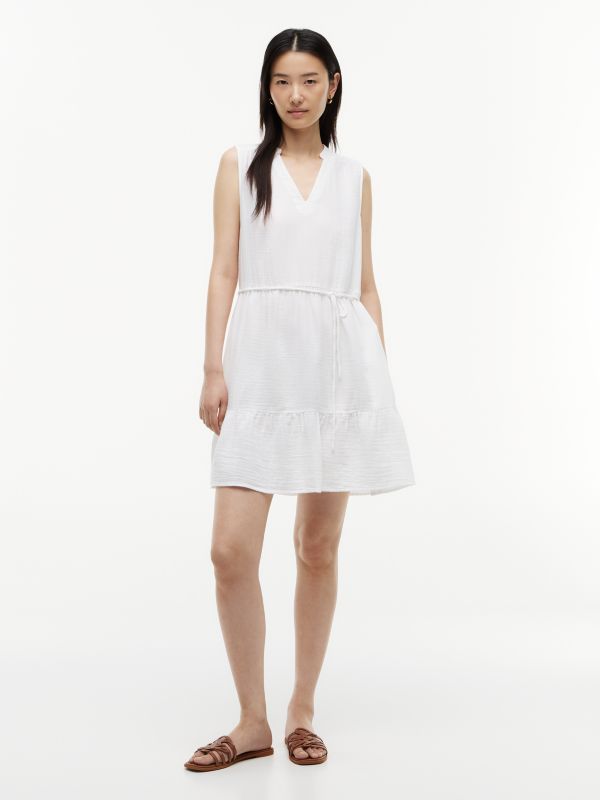 Tiered Cotton Gauze Mini Dress — Optic White