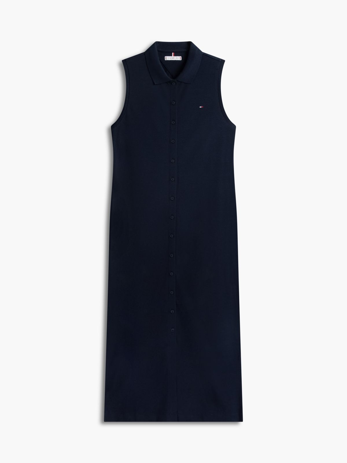 Sleeveless Pique Midi Polo Dress — Navy Blue
