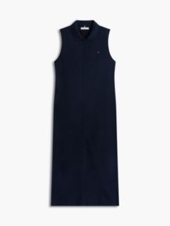 Sleeveless Pique Midi Polo Dress — Navy Blue 5