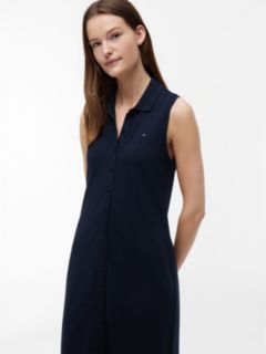 Sleeveless Pique Midi Polo Dress — Navy Blue 2