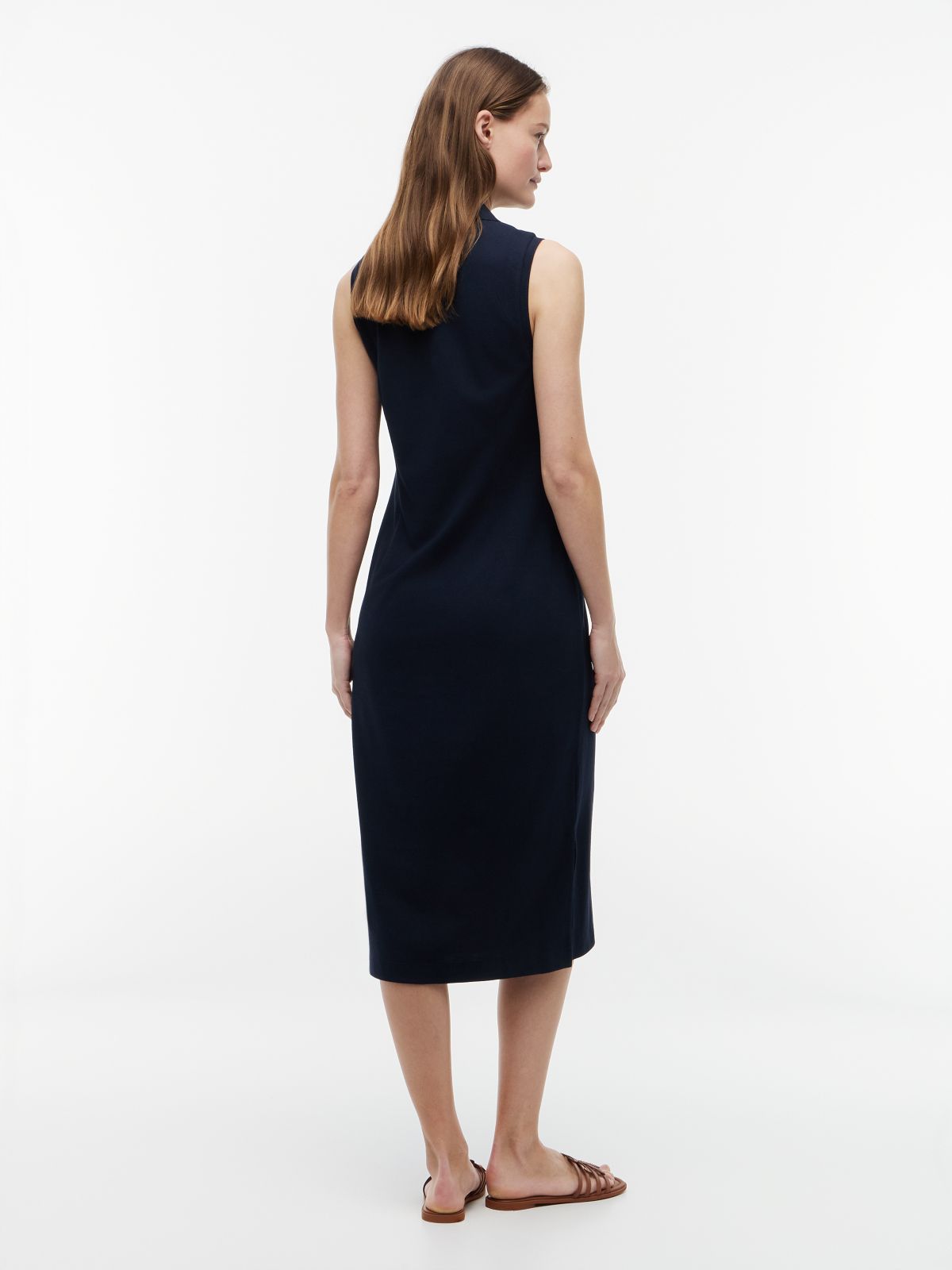 Sleeveless Pique Midi Polo Dress — Navy Blue