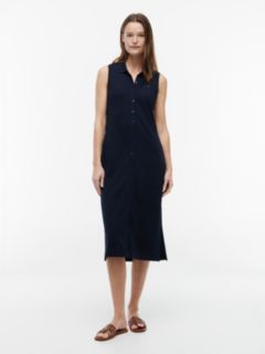Sleeveless Pique Midi Polo Dress — Navy Blue 1