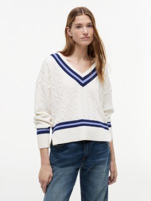 Cable Knit Cricket Sweater, Ivory Silk