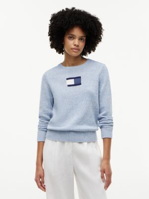 Intarsia Flag Logo Crewneck Sweater, Ecru