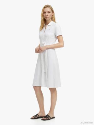 Short-Sleeve Stretch Midi Polo Dress, Optic White