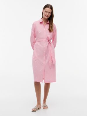 Allover Floral Striped Midi Shirtdress, Pink Alert