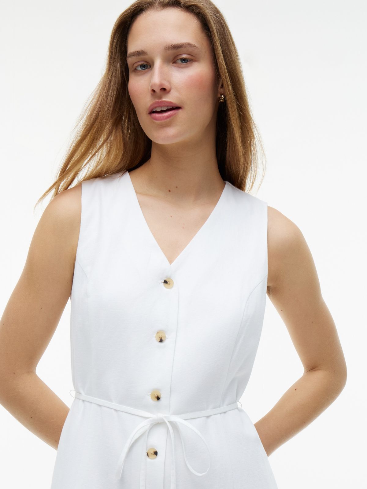 Sleeveless Cotton-Linen Blend Mini Dress — Optic White