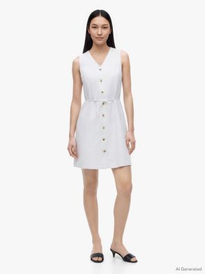 Sleeveless Cotton-Linen Blend Mini Dress, Optic White