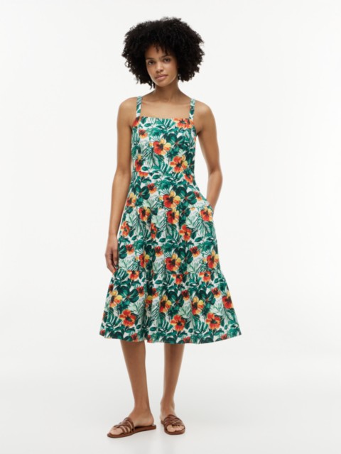 Tommy Hilfiger Tropical Print Tiered Linen-Blend Dress