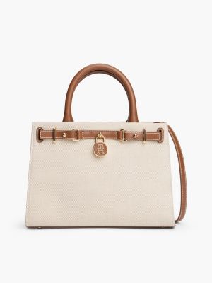 Textured Canvas Mini Tote Bag, Natural