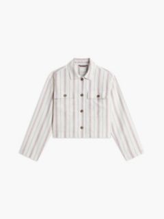 Linen-Blend Cropped Shirt Jacket — Ecru/Multi Stripe 5