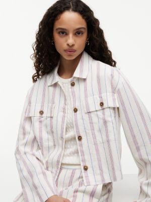 Женские куртки Tommy Hilfiger Linen-Blend Cropped Shirt Jacket — фото 3
