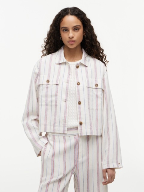 Женские куртки Tommy Hilfiger Linen-Blend Cropped Shirt Jacket