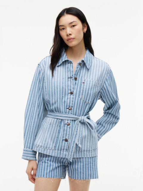 Женские куртки Tommy Hilfiger Railroad Stripe Belted Denim Jacket