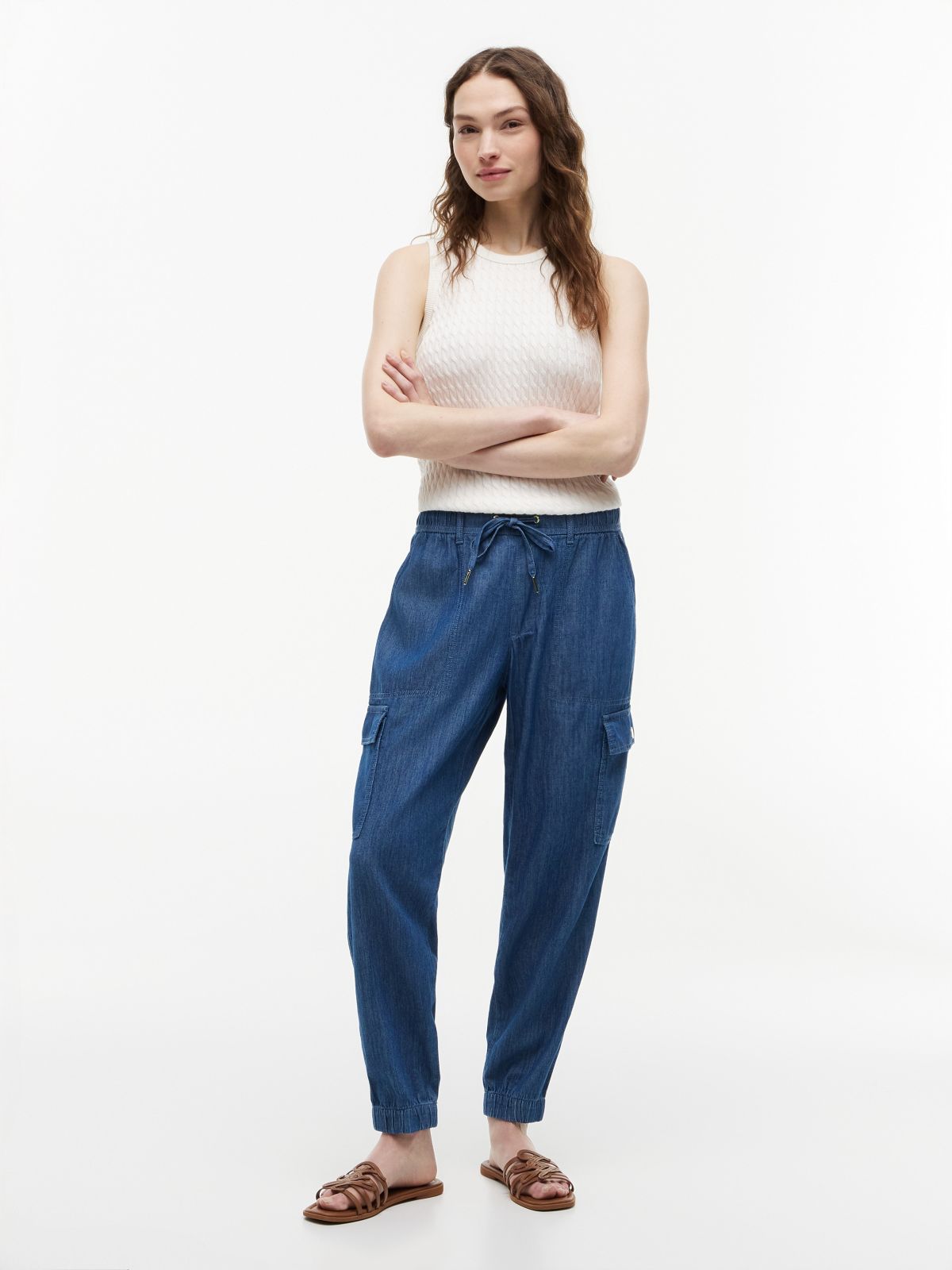 Stretch-Cotton Cargo Jogger — Dark Chambray