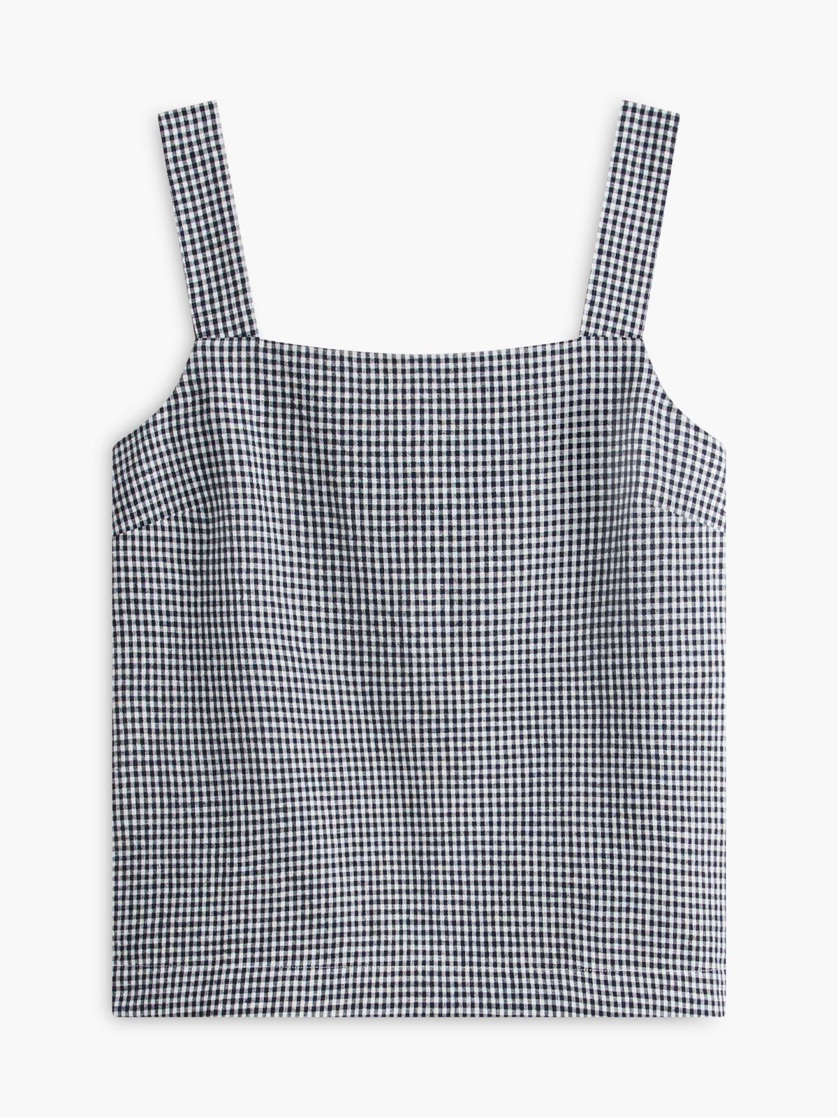Gingham Linen-Blend Tank Top — Navy Blue