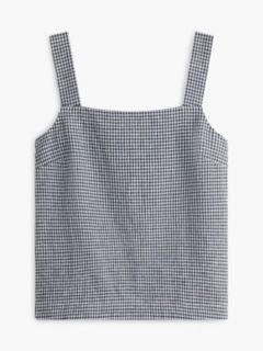 Gingham Linen-Blend Tank Top — Navy Blue 5