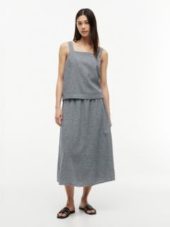 Gingham Linen-Blend Tank Top — Navy Blue 2