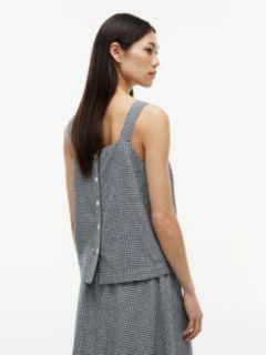 Gingham Linen-Blend Tank Top — Navy Blue 4