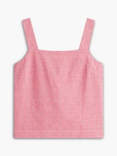 Gingham Linen-Blend Tank Top — Bold Rose 5