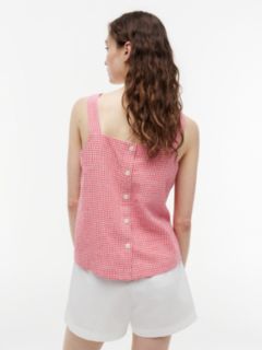 Gingham Linen-Blend Tank Top — Bold Rose 4