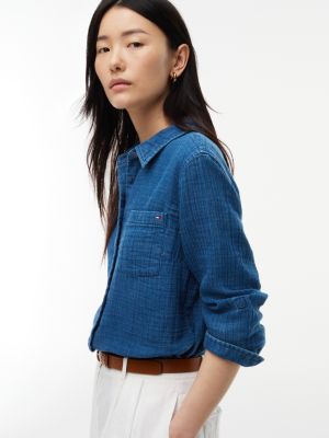 Женские рубашки Tommy Hilfiger Indigo-Dyed Cotton Gauze Pocket Shirt — фото 3