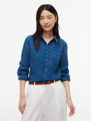 Indigo-Dyed Cotton Gauze Pocket Shirt, Indigo
