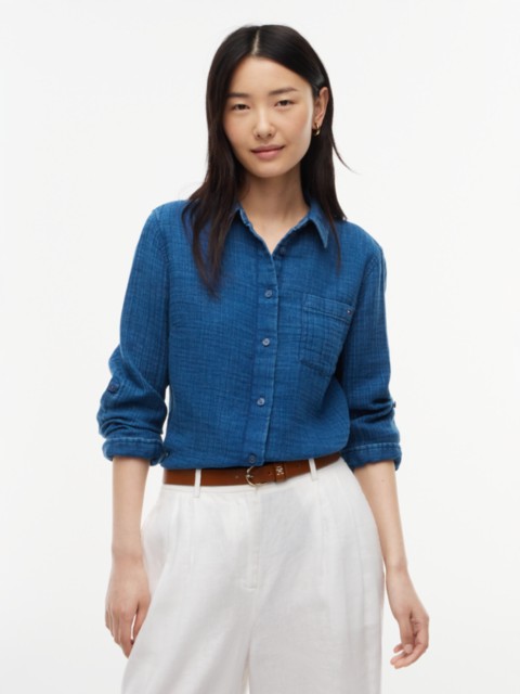 Женские рубашки Tommy Hilfiger Indigo-Dyed Cotton Gauze Pocket Shirt