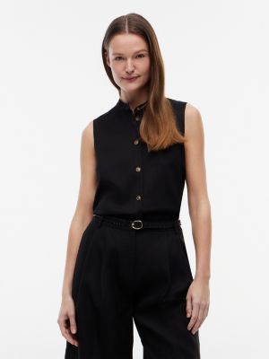 Sleeveless Slub Twill Shirt, Black