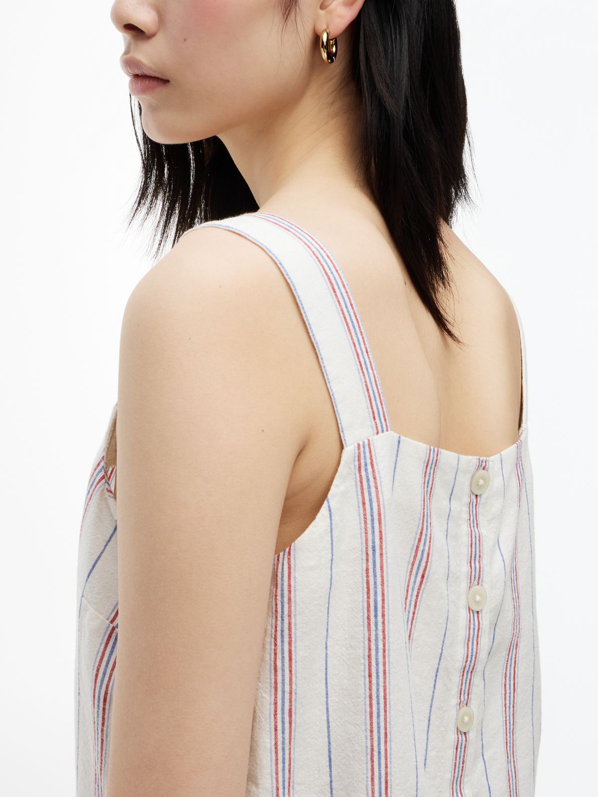 Striped Linen-Blend Tank Top — Ecru
