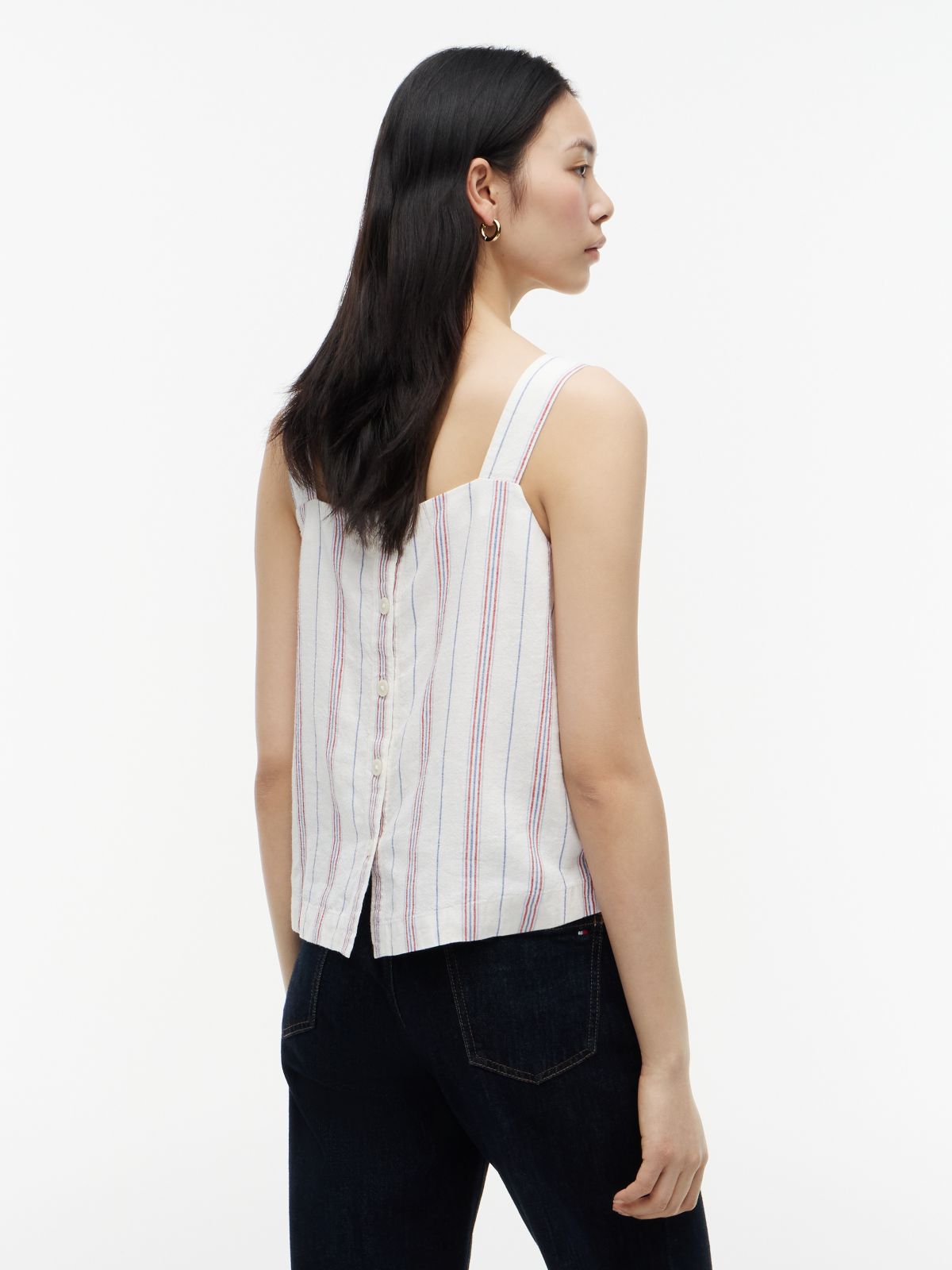 Striped Linen-Blend Tank Top — Ecru