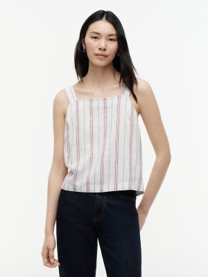 Striped Linen-Blend Tank Top, Ecru