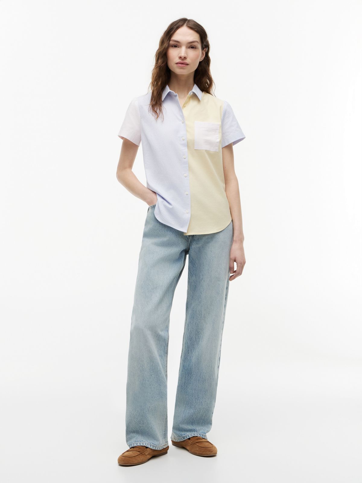 Mixed-Stripe Stretch Oxford Shirt — Citronella