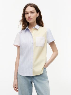 Mixed-Stripe Stretch Oxford Shirt, Citronella