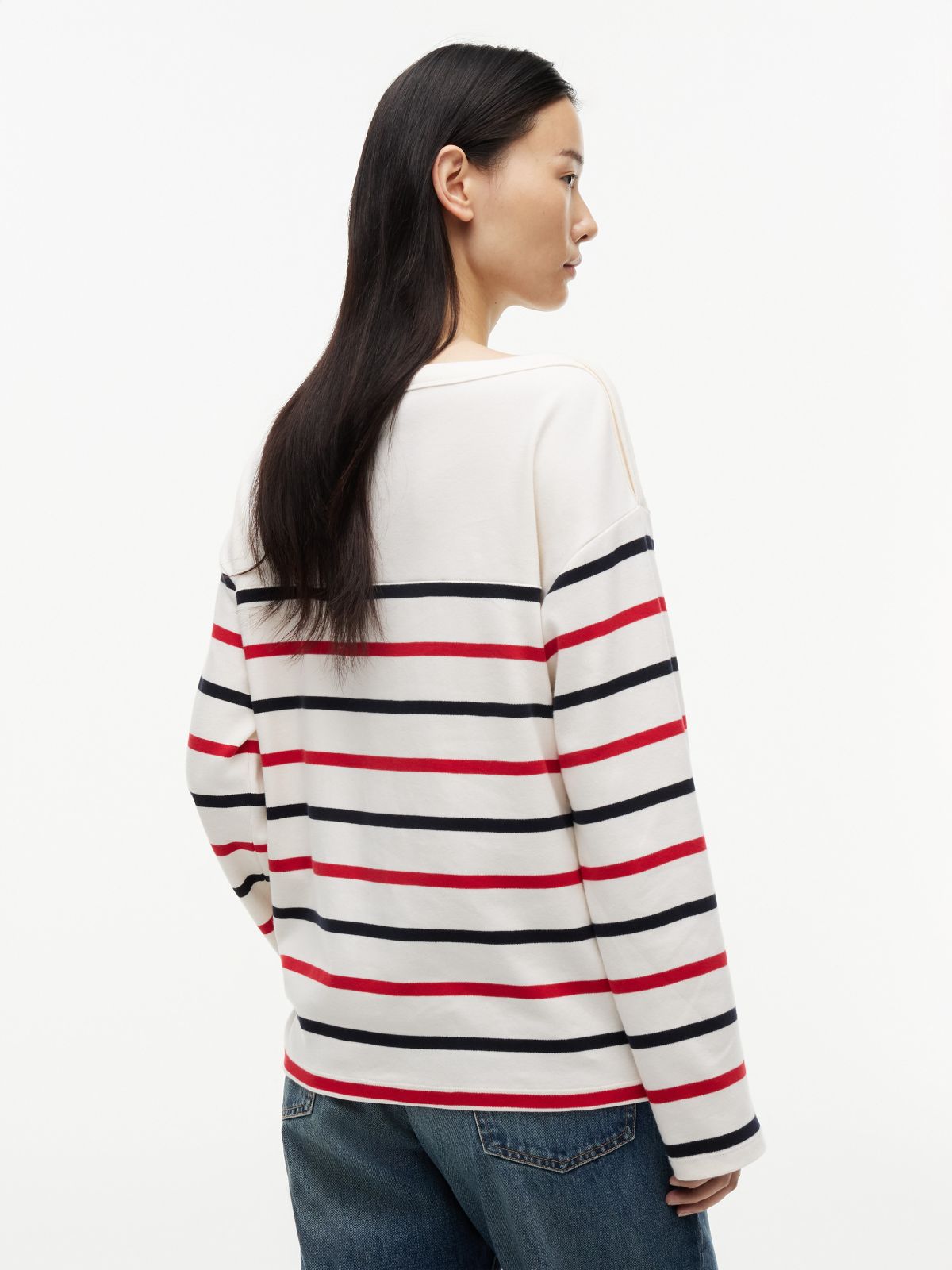 Breton Stripe Cotton Interlock T-Shirt — Ivory Silk Multi
