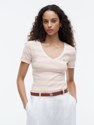 V-Neck Striped Favorite T-Shirt, Optic White Multi