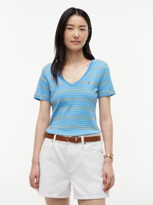 V-Neck Striped Favorite T-Shirt, Siren Blue