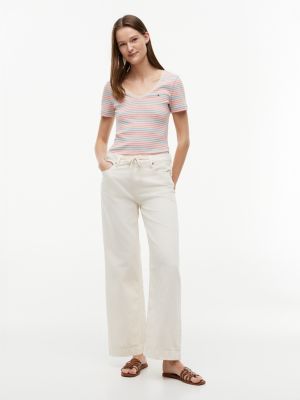Женские футболки Tommy Hilfiger V-Neck Striped Favorite T-Shirt — фото 2
