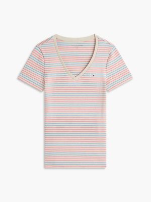 Женские футболки Tommy Hilfiger V-Neck Striped Favorite T-Shirt — фото 5