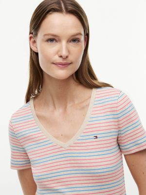 Женские футболки Tommy Hilfiger V-Neck Striped Favorite T-Shirt — фото 3