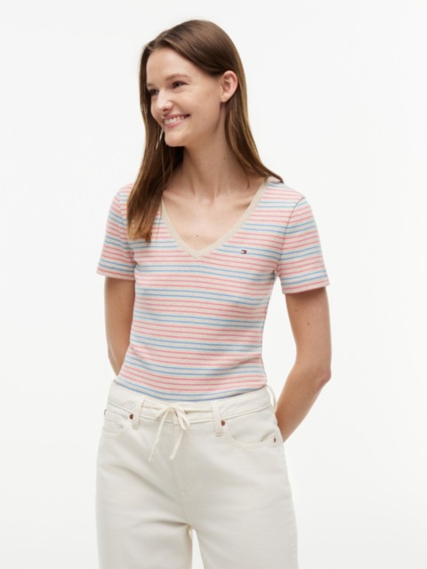 Женские футболки Tommy Hilfiger V-Neck Striped Favorite T-Shirt