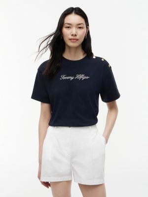 Script Logo Cotton Interlock T-Shirt, Navy Blue