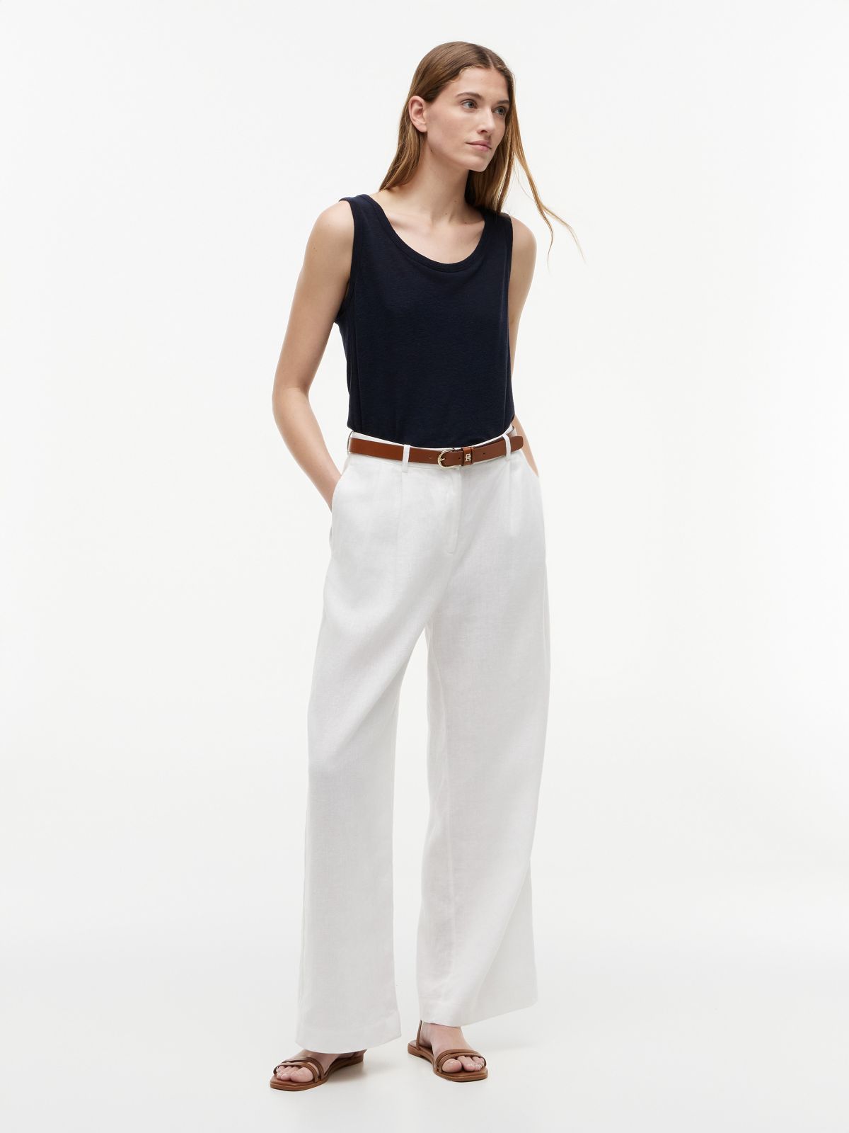 Linen-Blend Jersey Tank Top — Navy Blue