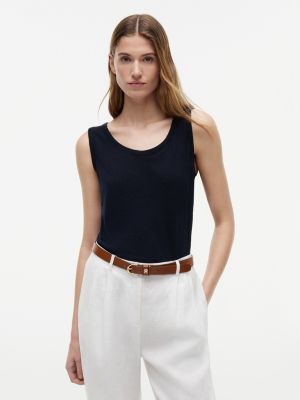 Linen-Blend Jersey Tank Top, Navy Blue