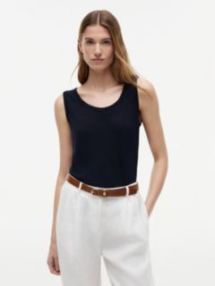 Linen-Blend Jersey Tank Top — Navy Blue 1