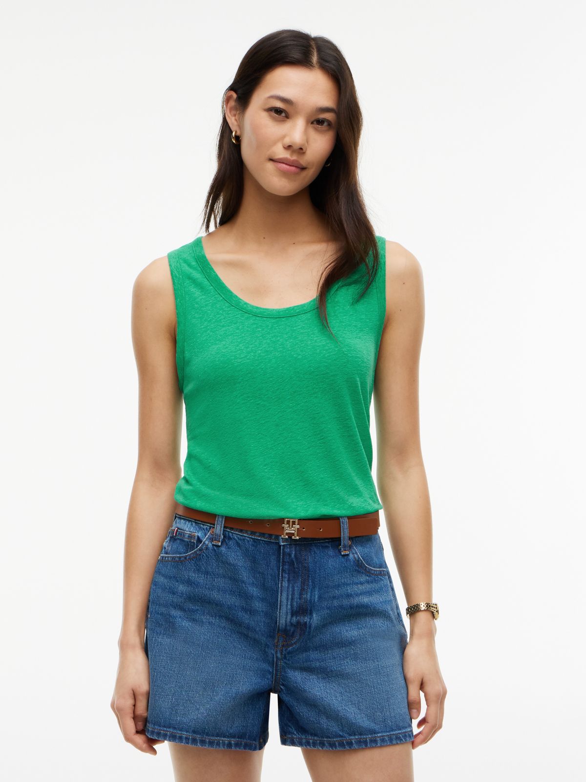 Linen-Blend Jersey Tank Top — Cosmic Green