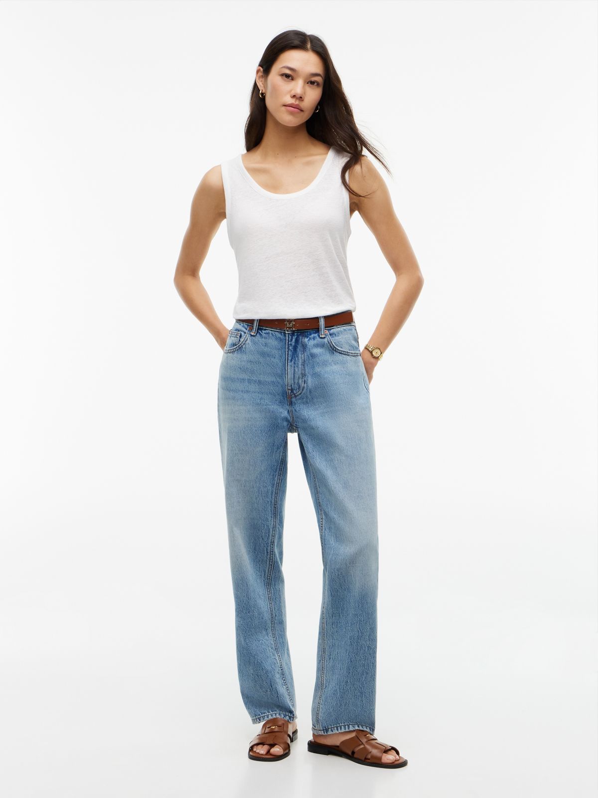 Linen-Blend Jersey Tank Top — Optic White