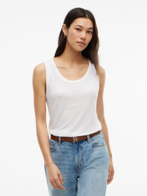 Linen-Blend Jersey Tank Top, Optic White