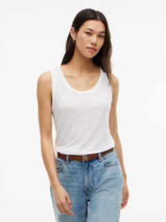 Linen-Blend Jersey Tank Top — Optic White 1