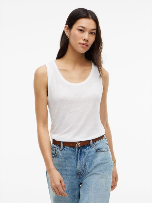 Linen-Blend Jersey Tank Top — Optic White
